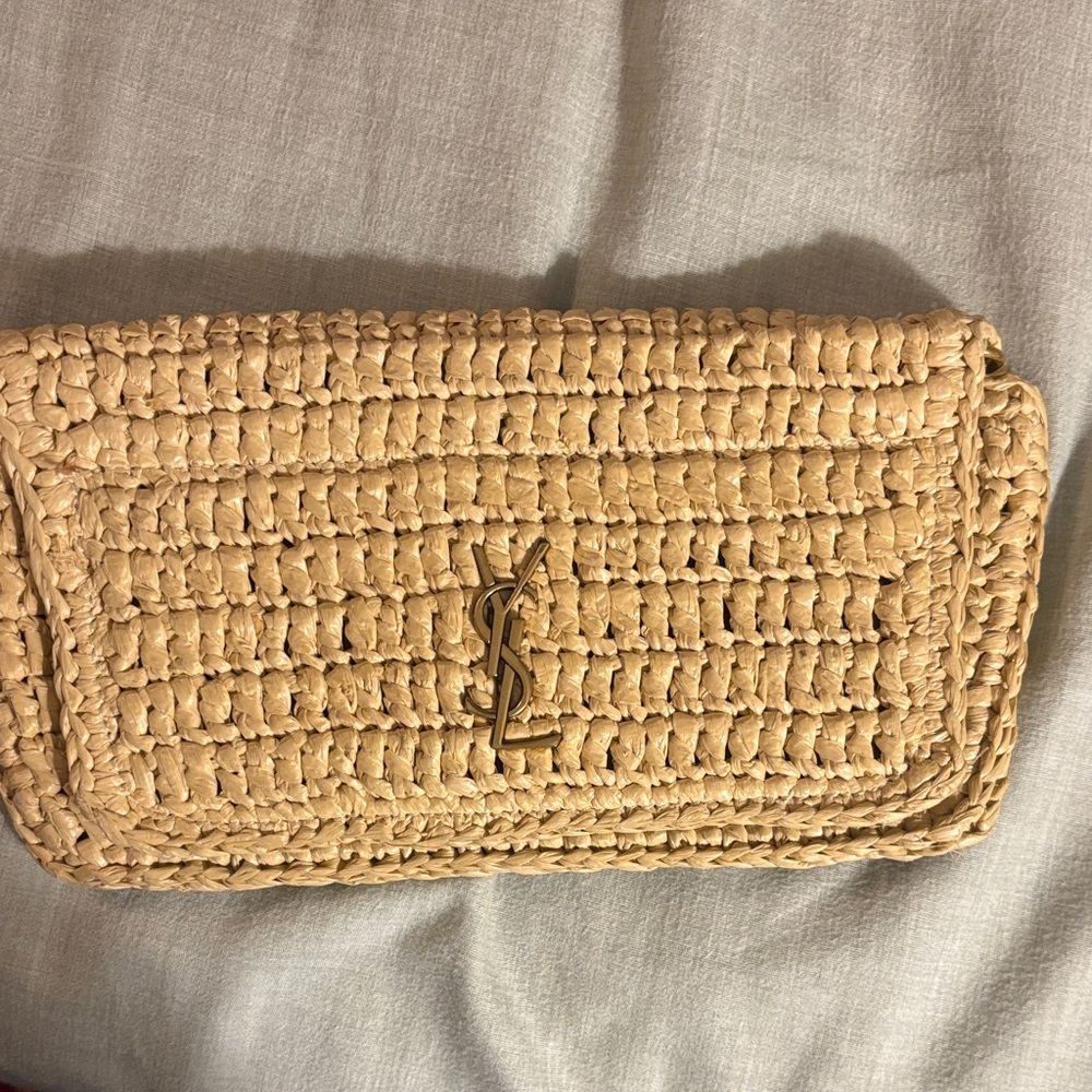 YSL Tan Woven Clutch